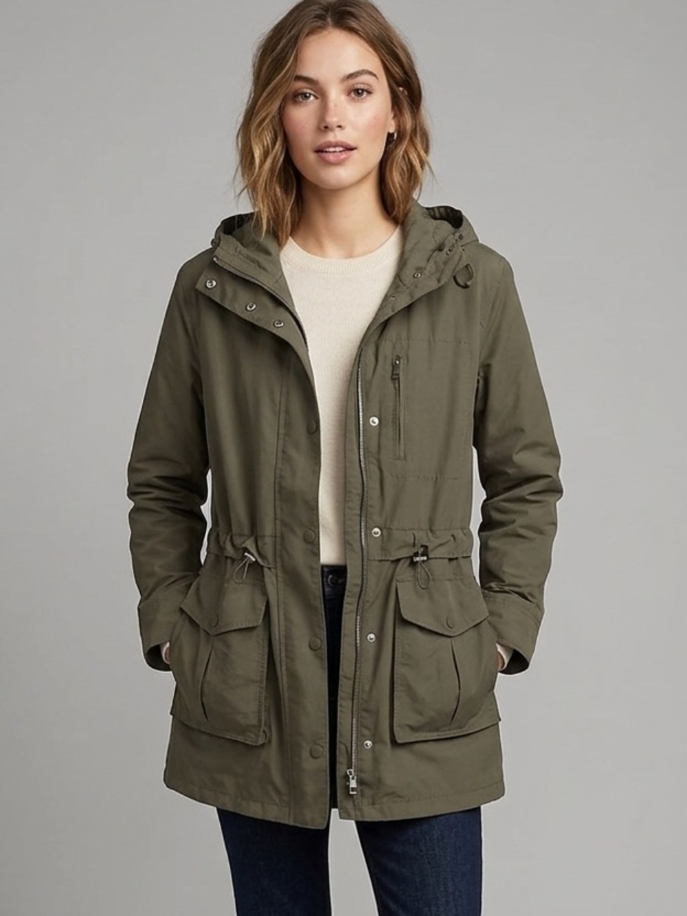 J.Crew Perfect Lightweight Hooded Jacket Anorak H8701 Olive Green Size S